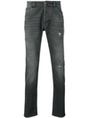 Philipp Plein Distressed Slim-fit Jeans In 10rm Rocky Mountains