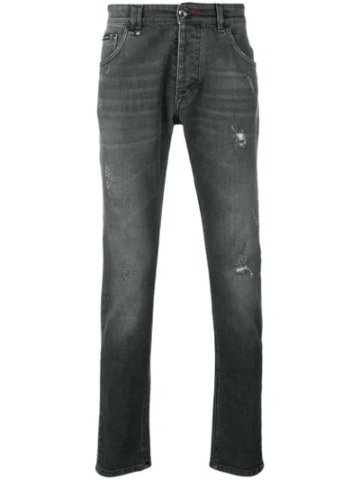 Philipp Plein Distressed Slim-fit Jeans In 10rm Rocky Mountains