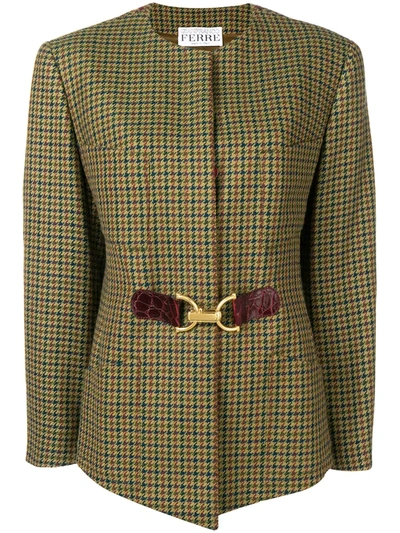 Pre-owned Gianfranco Ferre Vintage 1980's Pied De Poule Jacket In Green