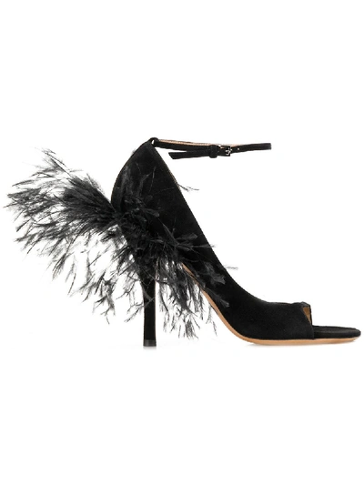 Valentino Garavani Suede & Feather High-heel Sandals In Black