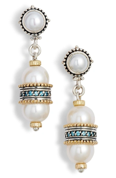 Konstantino Thalia Double Pearl Drop Earrings In Silver/ Pearl