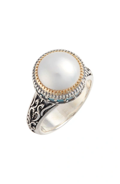Konstantino Thalia Pearl Ring With Blue Spinel In Silver/ Pearl