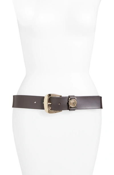 Michael Michael Kors Calfskin Leather Belt In Chocolate