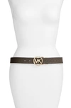 Michael Michael Kors Logo Reversible Leather Belt In Chocolate/ Black