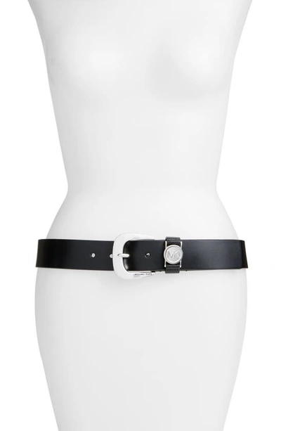 Michael Michael Kors Calfskin Leather Belt In Black