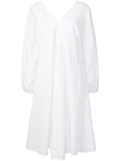 Ganni Falcon Cotton-broderie Anglaise Midi Dress In White