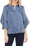 Vince Camuto Printed Ruffle-sleeve Blouse In Antique Blue