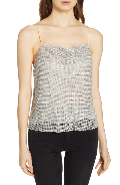 Alice And Olivia Harmon Crystal Chainmail Drapey Slip Tank In Silver