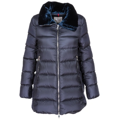 Moncler Women's Long Outwear Down Mountain Jacket Blouson Torcol In Blue