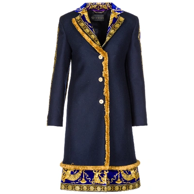 Versace Women's Wool Coat In Blue
