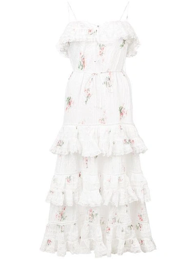Zimmermann Ruffled Floral Dress In White | ModeSens