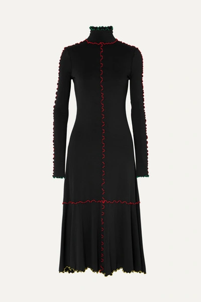 Proenza Schouler Ruffle-trimmed Stretch-knit Midi Dress In Black