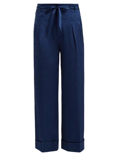 Roland Mouret Perkins Hammered Stretch-silk Wide-leg Trousers In Royal Blue