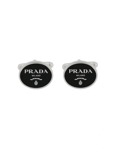 Prada Logo-plaque Silver Cufflinks In Black