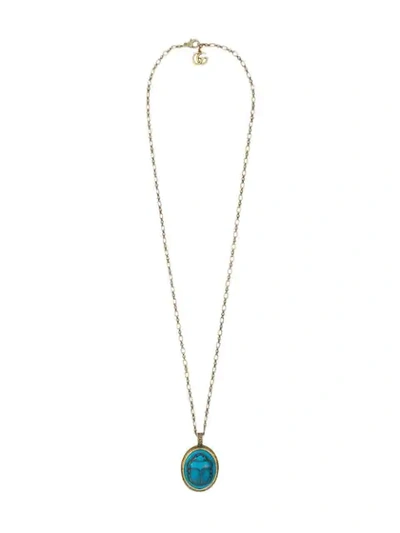 Gucci Scarab Cameo Pendant Necklace In Gold