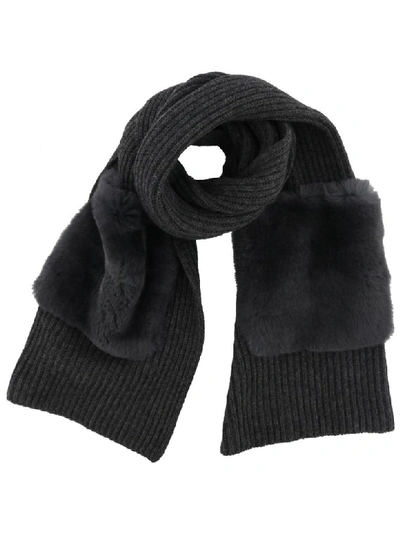 Woolrich Scarf With Fur Pockets In Charcoal Melange