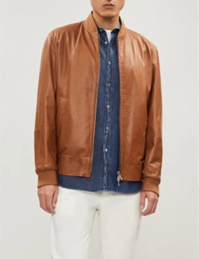 Brunello Cucinelli Reversible Leather And Shell Bomber Jacket In Tobacco