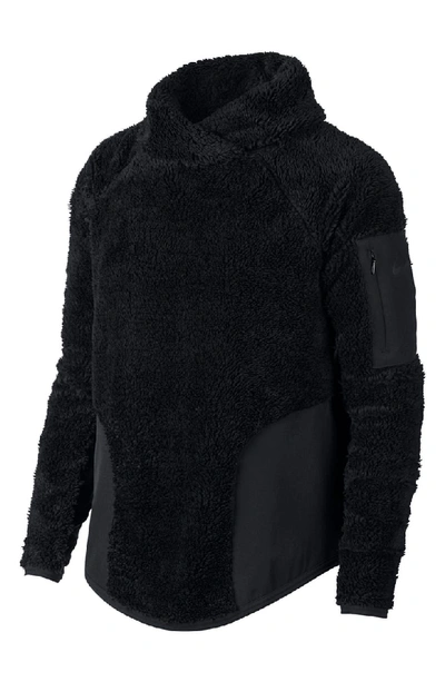Nike Stand-collar Sherpa Pullover Active Top, Black In Black/ Black