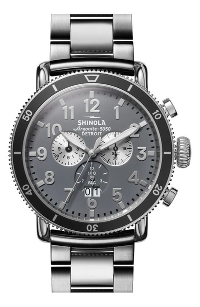 Shinola Runwell Sport Chronograph Stainless Steel Bracelet- Strap Watch In Grey