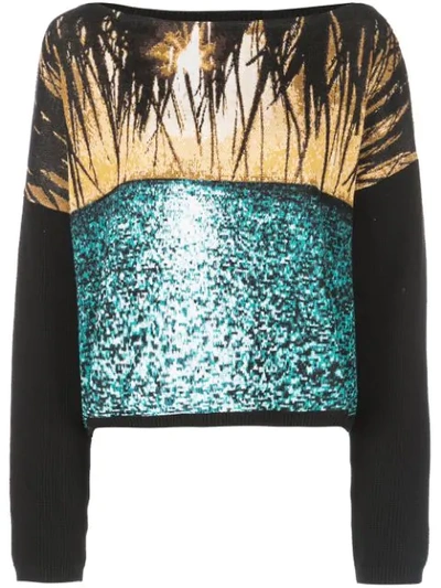 N°21 Graphic Off-the-shoulder Knit Sweater In Multicolor