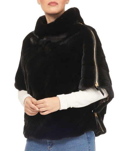 Tsoukas Short Zip-sleeve Mink Fur Jacket In Black