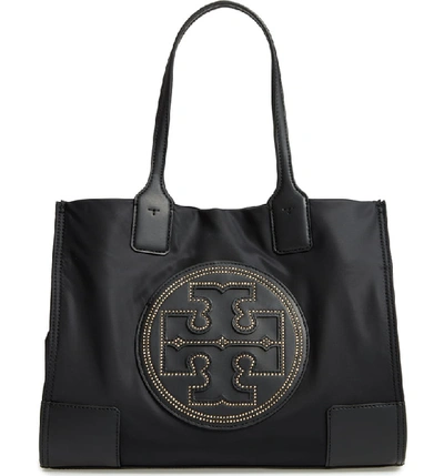 Tory Burch Ella Large Studded Nylon & Leather Tote In Black