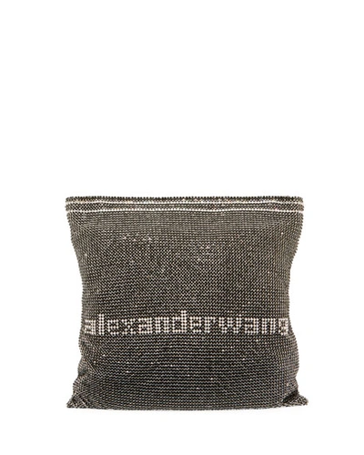 Alexander Wang Wanglock Pouch Rhinestone Logo Clutch Bag In Black