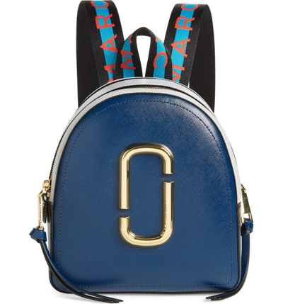 Marc Jacobs Pack Shot Color Block Leather Backpack In Blue Sea Multi/gold