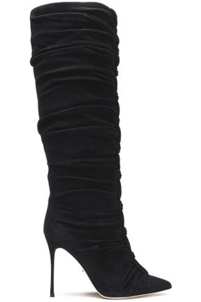 Sergio Rossi Ruched Suede Boots In Black