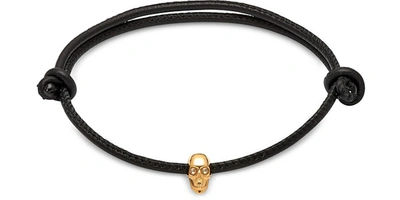 Northskull Designer Men's Bracelets Atticus Skull Gold Plated Sterling Silver And Leather Cord Bracelet In Noir