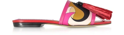 Emilio Pucci Shoes Printed Slide Aw/raffia Tassels In Fuchsia