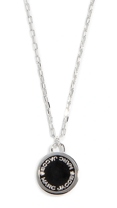 Marc Jacobs Logo Disc Pendant Necklace In Black/argento