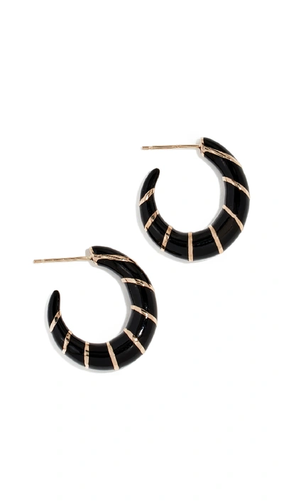 Alison Lou 14k Petite Stripes Hoop Earrings In Black