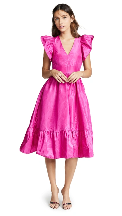 Ewa Herzog Tiered Taffeta Midi Dress In Fuschia