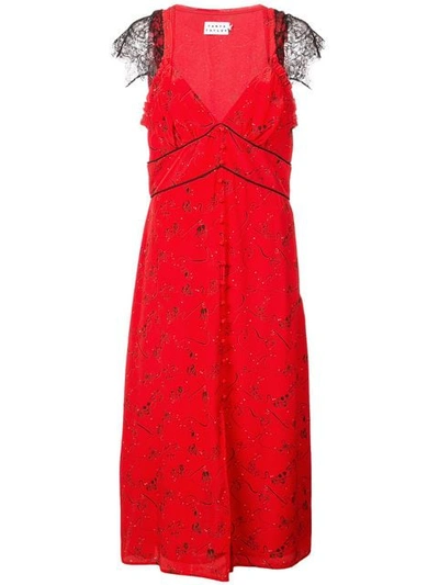 Tanya Taylor Kara Printed Button-front Dress With Lace Trim In Red