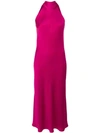 Galvan Sienna Sleeveless Satin Turtleneck Bow-back Dress In Pink