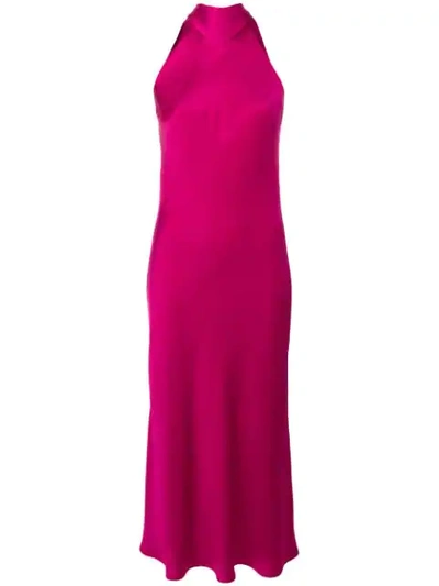 Galvan Sienna Sleeveless Satin Turtleneck Bow-back Dress In Pink