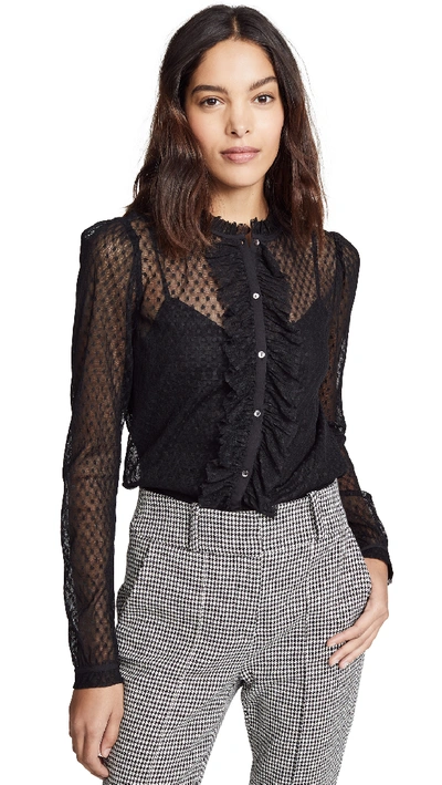 Joie Hatsu Lace Button-front Ruffle Top In Caviar