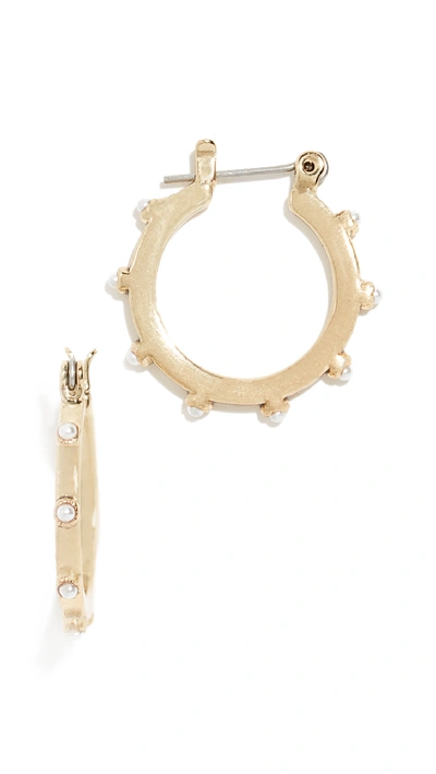 Luv Aj Mini Bezel Cultured Pearl Hoop Earrings In Gold