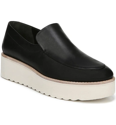 Vince Zeta Leather Platform Loafers In Black Foulard Leather