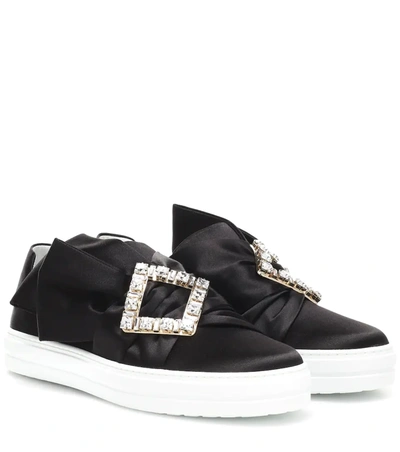 Roger Vivier Sneaky Viv Crystal-embellished Satin Slip-on Sneakers In Black