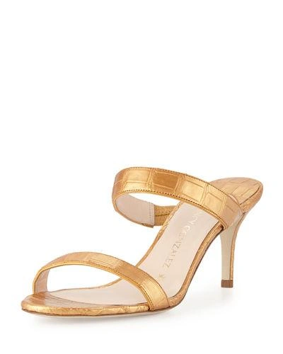 Nancy Gonzalez Maria Crocodile 70mm Slide Sandal In Gold