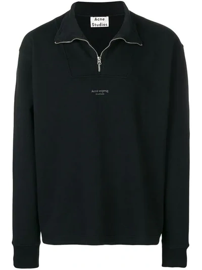 Acne Studios Faraz High-neck Cotton Sweatshirt In Half-zip Logo Sweatshirt