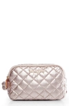Mz Wallace Sam Quilted Nylon Cosmetics Case In Rose Gold Metallic
