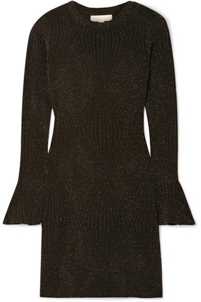 Michael Michael Kors Metallic Stretch-knit Flare Cuff Dress In Black