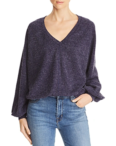 Band Of Gypsies Kelly Oversized V-neck Sweater In Navy/heather