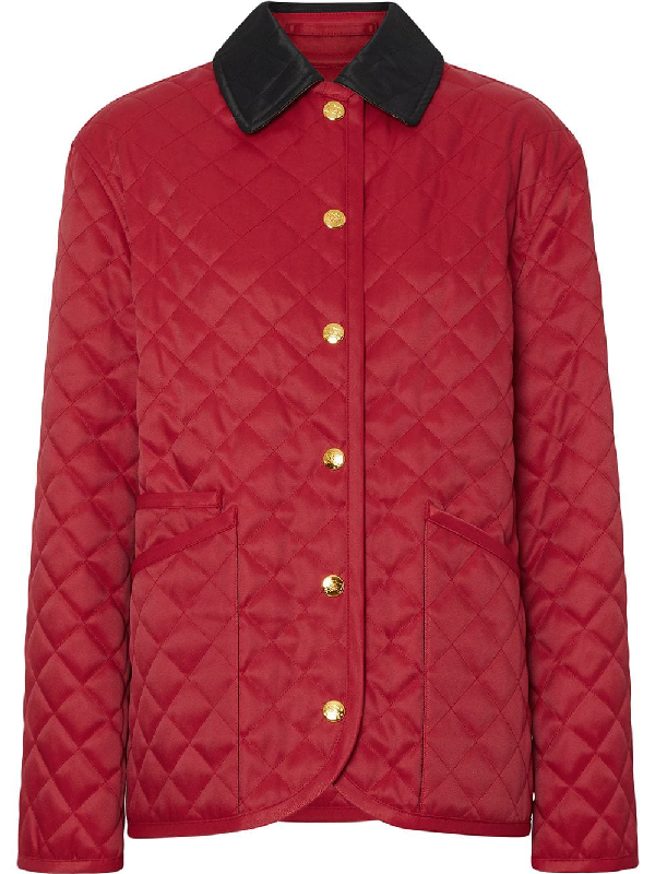 Burberry Heritage Diamond Quilted Jacket In Red Modesens