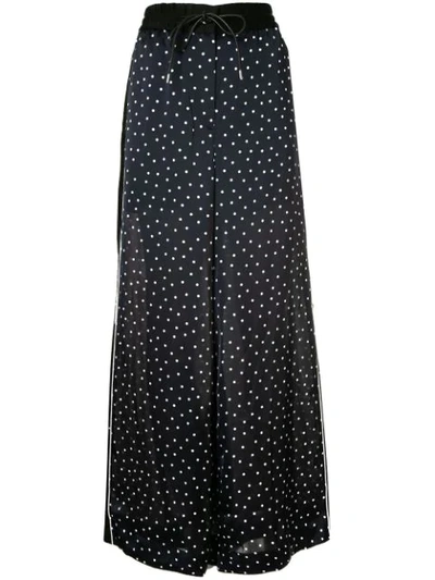 Sacai Polka Dot-print Relaxed-fit Satin Trousers In D Navy