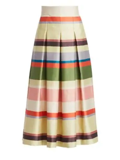 Akris Punto Horizontal Stripe Pleated Midi Skirt In Multi