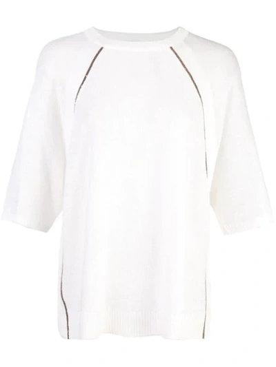 Brunello Cucinelli Linen & Silk Monili And Paillette Knit Sweater In White